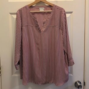 Van Heusen XXL 3/4 Sleeve Red and White Striped Blouse